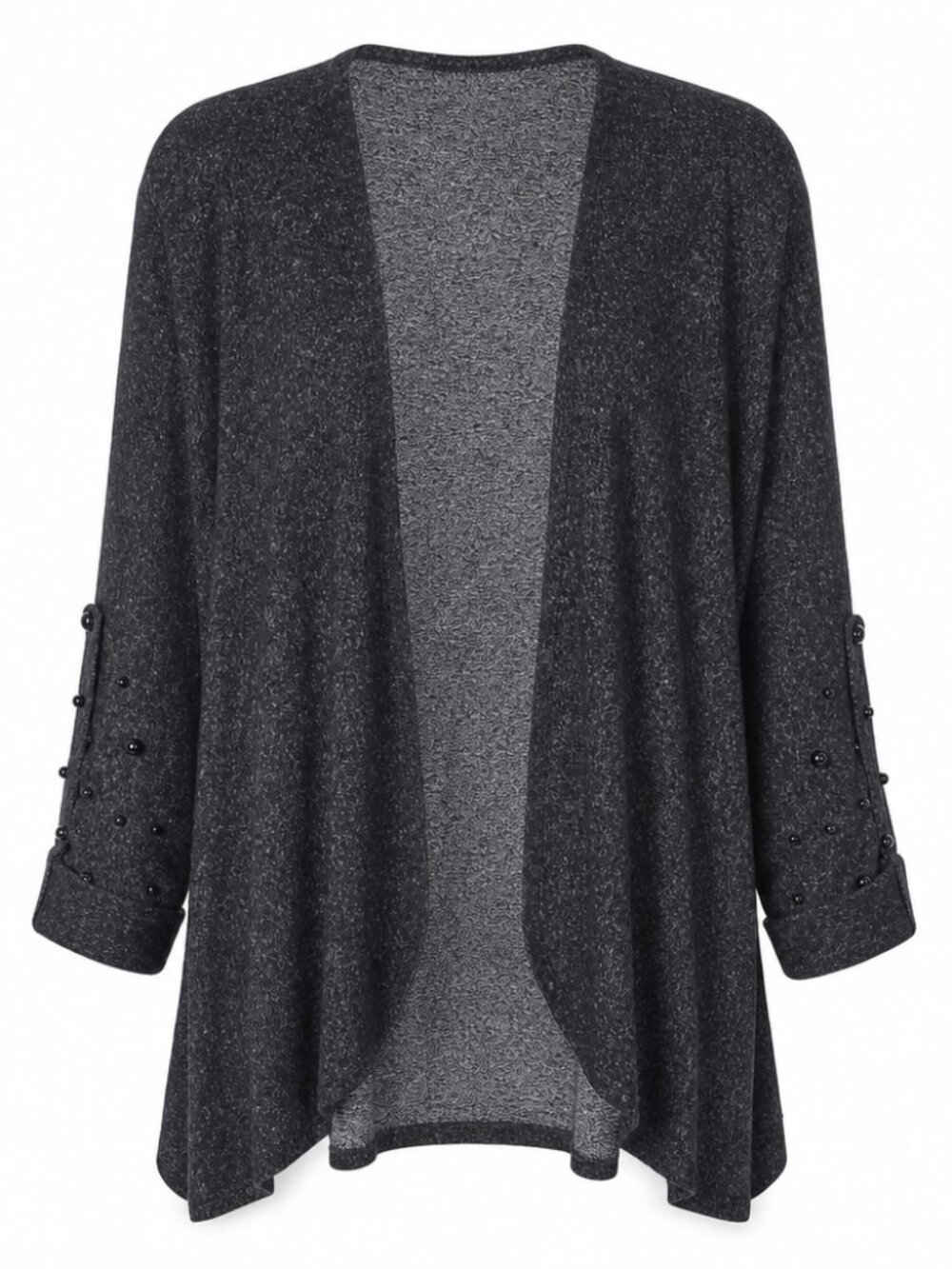 Collection by Bobbeau Beaded Gray Heathered Open Front Cardigan Sweater XL Knit